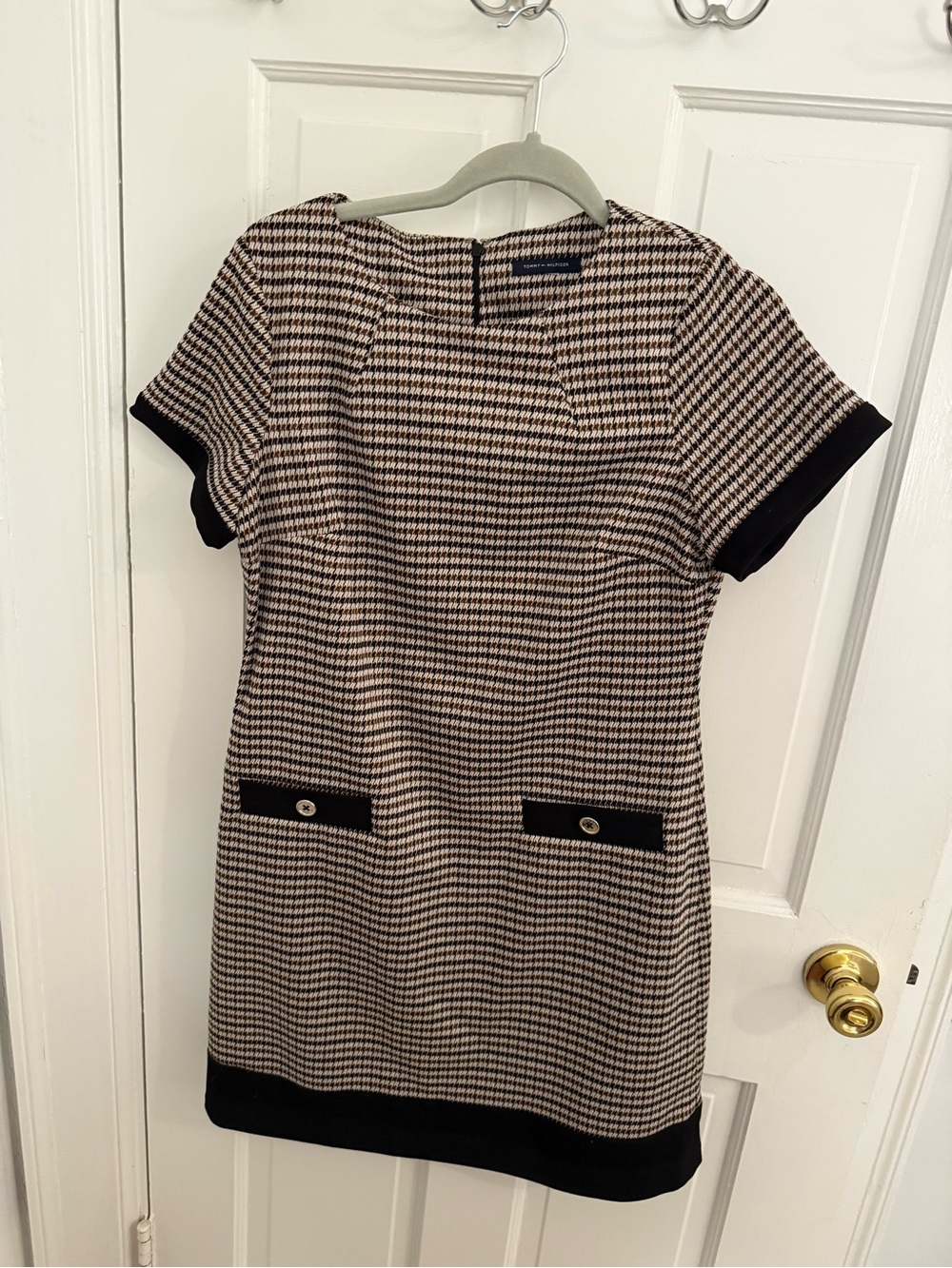 Tommy Hilfiger Black & Cream Houndstooth Midi Shift Dress